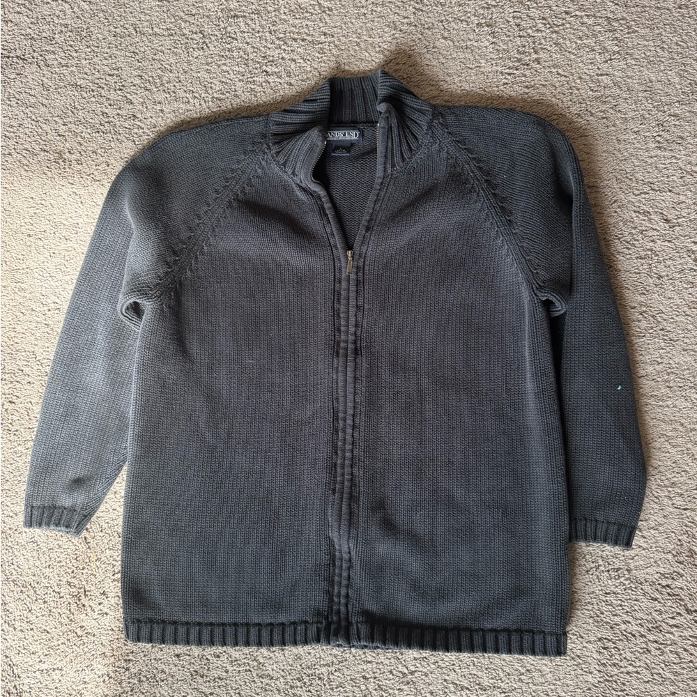 Lands' End Men's Charcoal Zip-Up Sweater